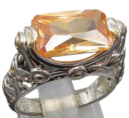 925 Silver  Vintage Orange Cubic Zirconia Beaded Detail Ring Sz 6.5  RG24783