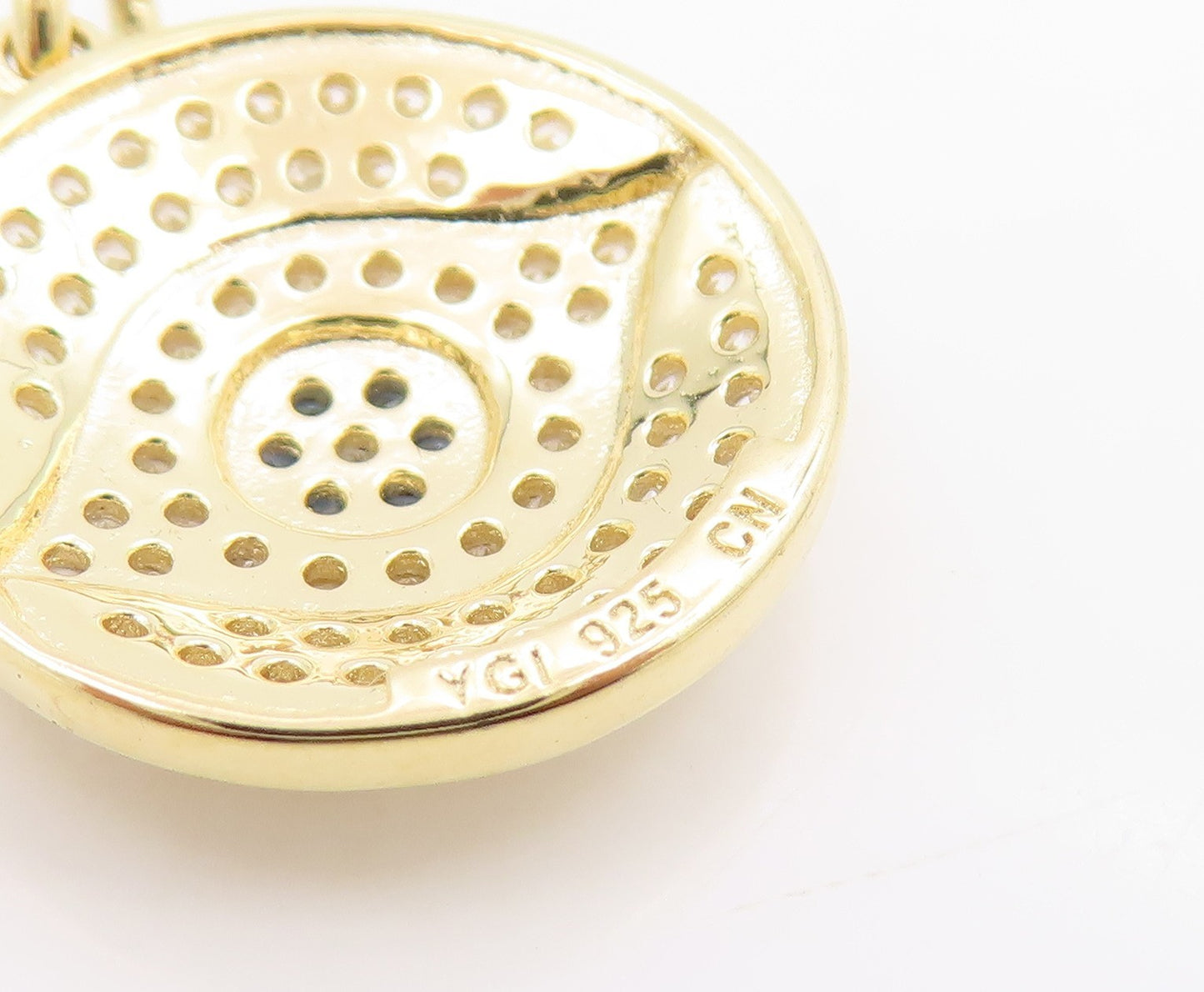 925 Sterling Silver Vintage Pendant Gold Plated CZ Pave Evil Eye Charm  PT26073