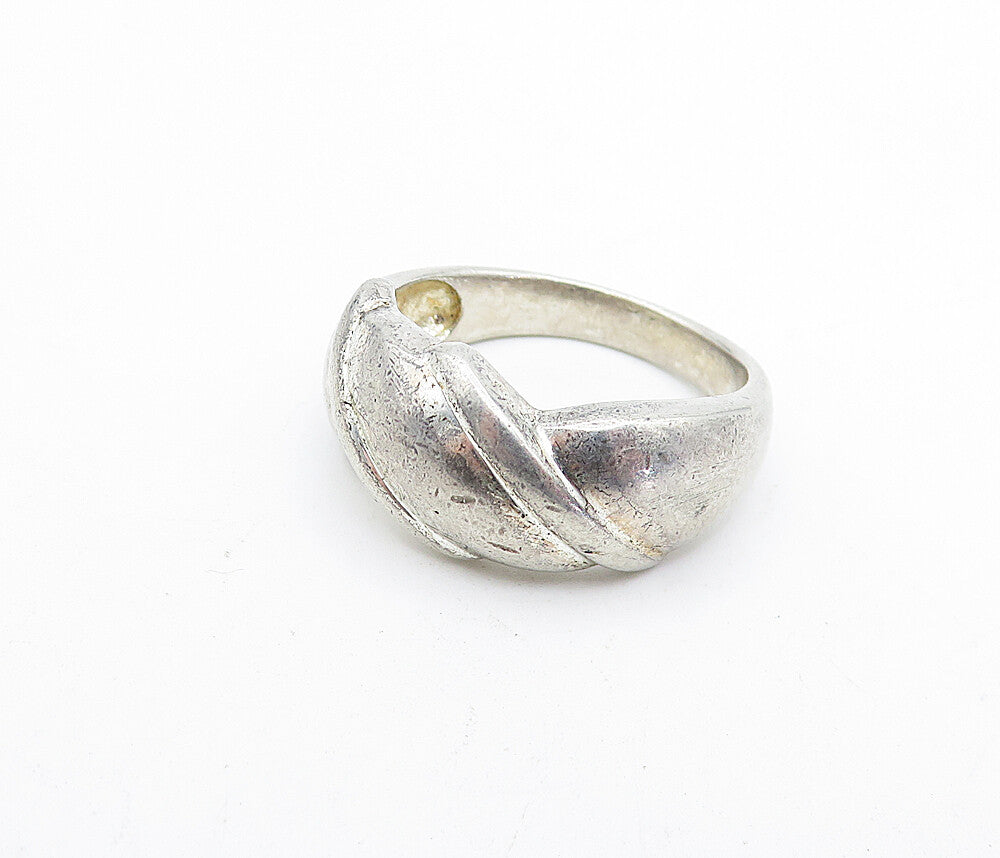 MWS 925 Sterling Silver  Vintage Shiny Fluted Detail Band Ring Sz 9  RG4167