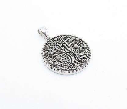 925 Sterling Silver Vintage Genuine Diamonds Tree Of Life Pendant PT2716