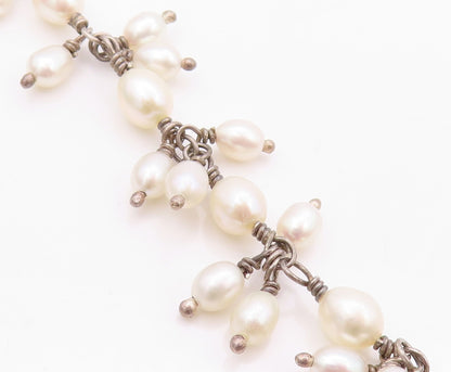 925 Sterling Silver Vintage Necklace DOUG PAULUS Minimalist Pearl Cluster NE4492