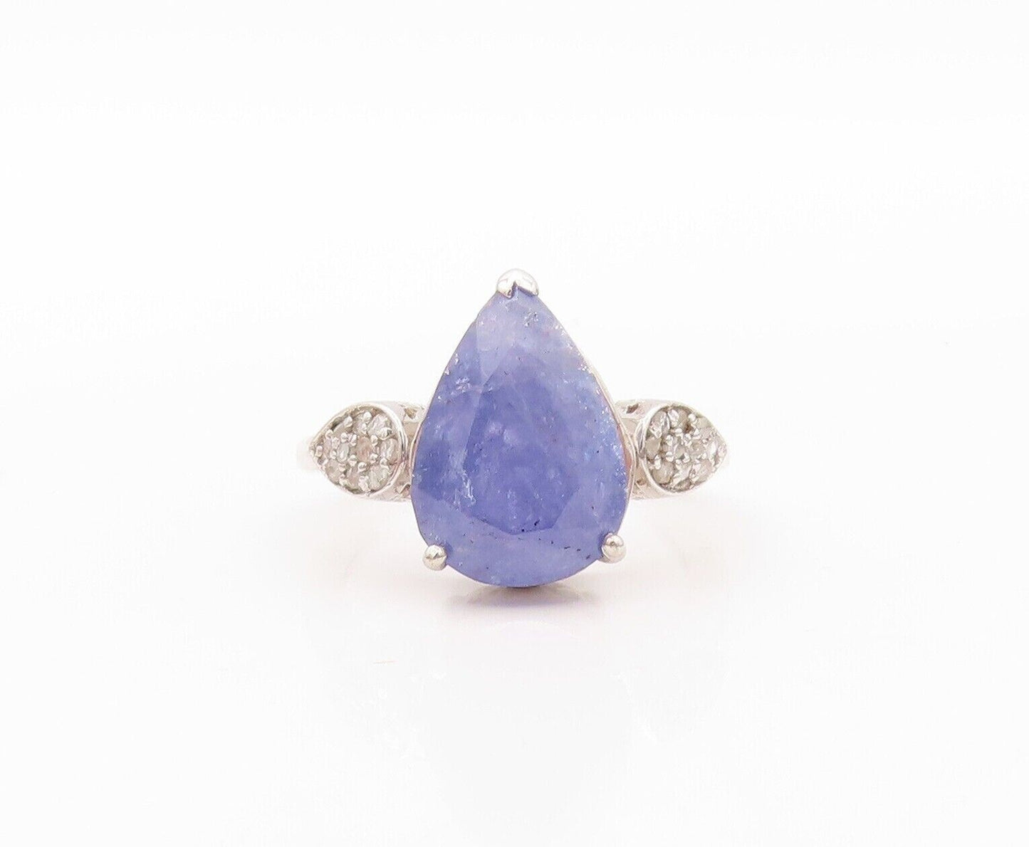 925 Sterling Silver Vintage Ring Diamonds Inlay Drop Cut Tanzanite Sz 8  RG30209