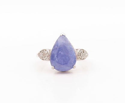 925 Sterling Silver Vintage Ring Diamonds Inlay Drop Cut Tanzanite Sz 8  RG30209