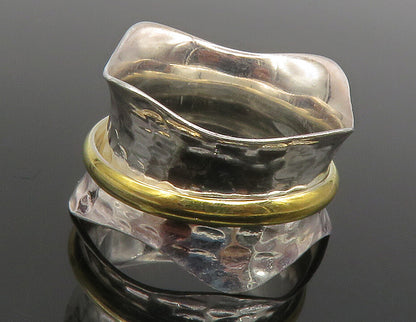925 Sterling Silver  Vintage Shiny Two Tone Hammered Band Ring Sz 7  RG13170