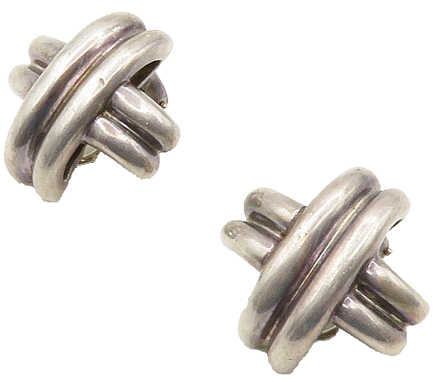 TIFFANY & CO. 925 Sterling Silver  Vintage Crossed Dome Drop Earrings  EG7931