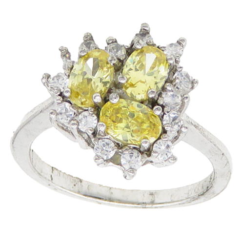 925 Silver  Vintage Canary Yellow Cubic Zirconia Cocktail Ring Sz 9  RG19878