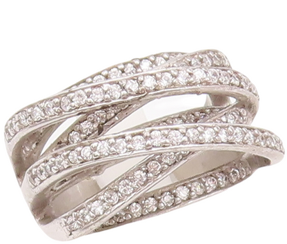 925 Sterling Silver Vintage Ring Designer Split White Topaz Bands  Sz 7  RG29658