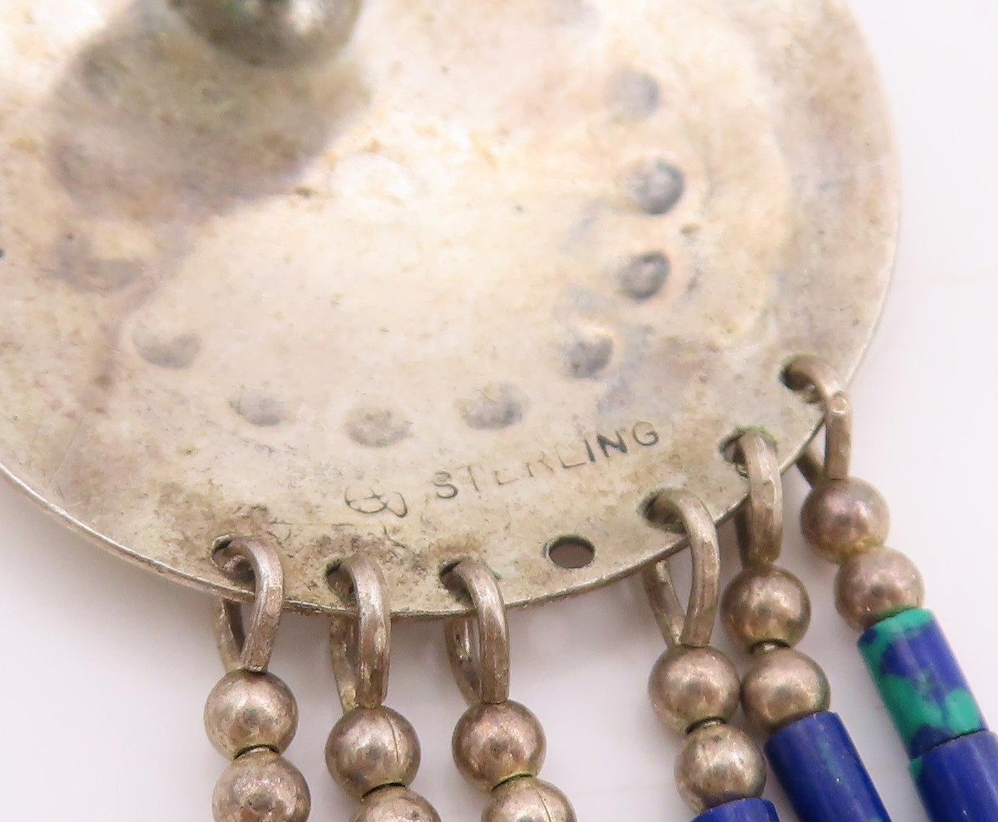 925 Sterling Silver Vintage Earrings SOUTHWESTERN Beaded Concho Dangles EG13732