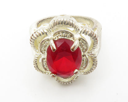 925 Sterling Silver  Vintage Pink Topaz Floral Cocktail Ring Sz 6  RG14193