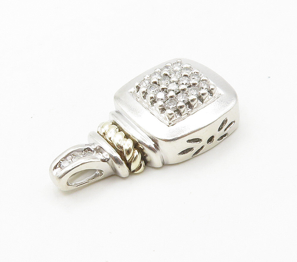 925 Sterling Silver & 14K GOLD  Genuine Diamonds Square Twist Pendant  PT12045