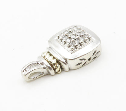 925 Sterling Silver & 14K GOLD  Genuine Diamonds Square Twist Pendant  PT12045