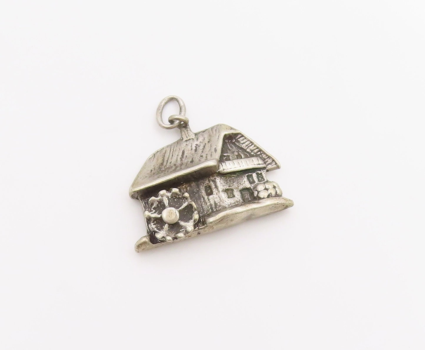 925 Sterling Silver Vintage Pendant Black Forest Mill House Charm MOVES  PT25014
