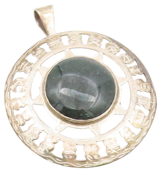 925 Sterling Silver Vintage Brooch Cabochon Gemstone Cutout Sun  BP11676