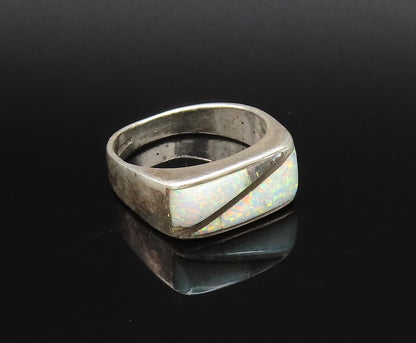 OTT 925 Silver  Vintage Triangular Double Fire Opal Ring Sz 9.5  RG25815