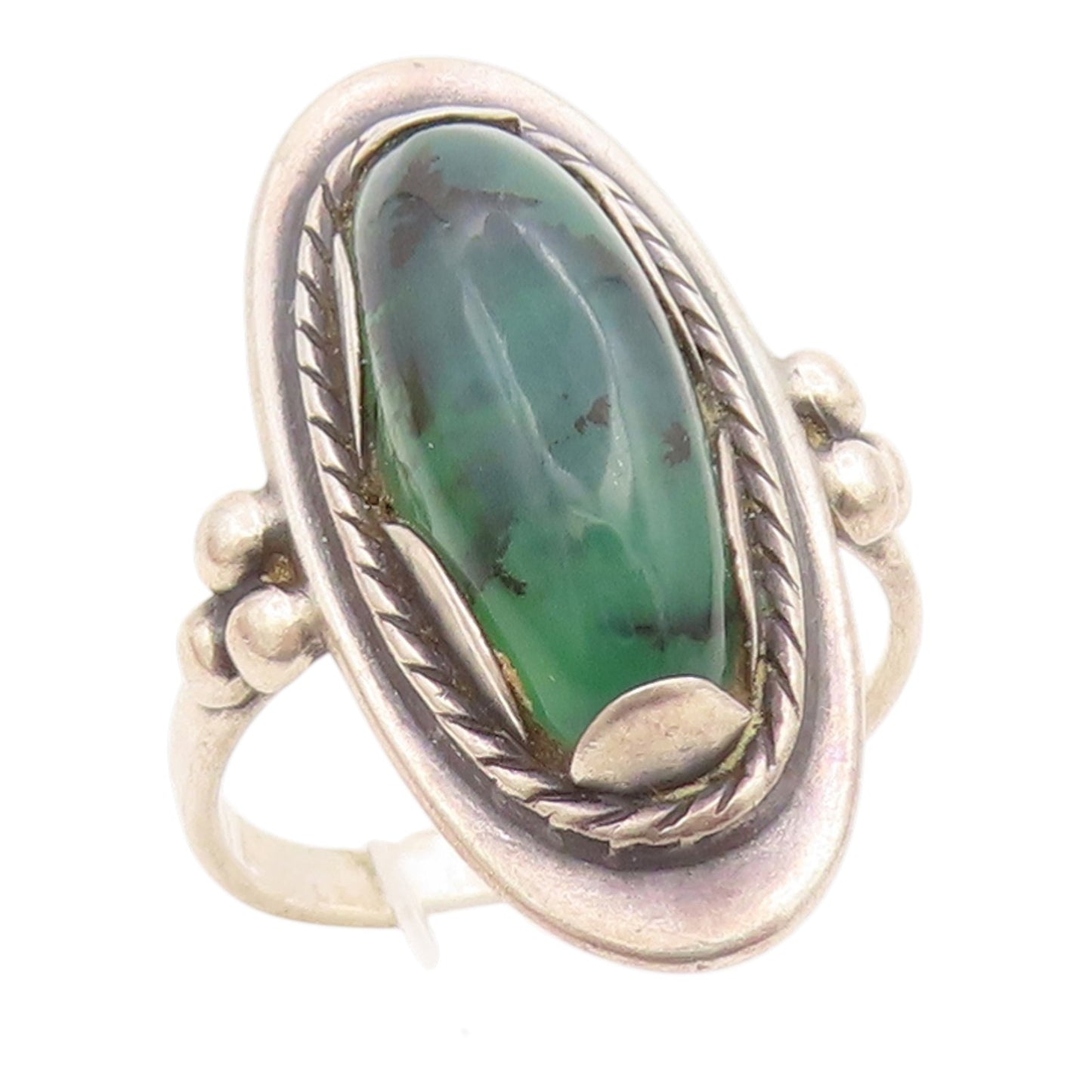 925 Sterling Silver Vintage Ring POLAND Cabochon Turquoise Band  Sz 6.5  RG35655