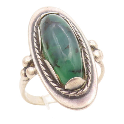 925 Sterling Silver Vintage Ring POLAND Cabochon Turquoise Band  Sz 6.5  RG35655