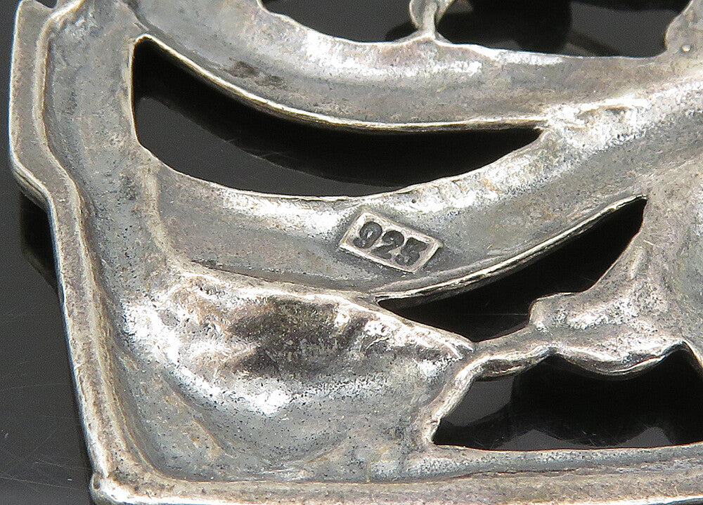 925 Sterling Silver  Vintage Bow Tied Ribbon Floral Heart Brooch Pin  BP8951