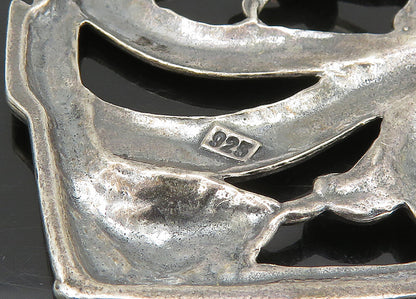925 Sterling Silver  Vintage Bow Tied Ribbon Floral Heart Brooch Pin  BP8951