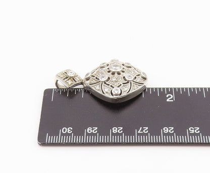 925 Sterling Silver Vintage Pendant CZ Classic Openwork Geometric Charm  PT25986
