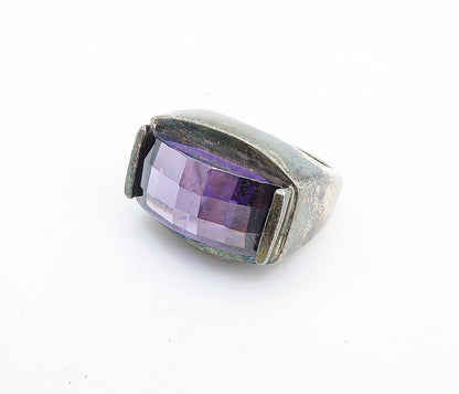 925 Sterling Silver  Vintage Faceted Amethyst Dome Cocktail Ring Sz 5  RG7643