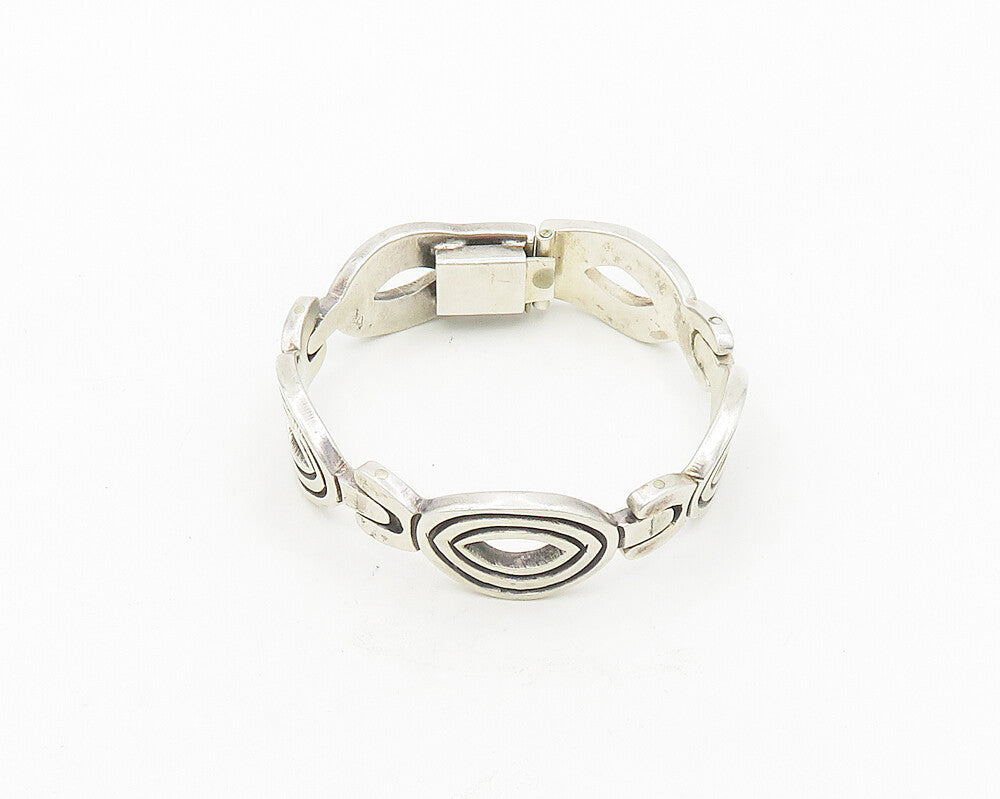 MEXICO 925 Sterling Silver  Vintage Open Oval Hinge Chain Bracelet  BT7609