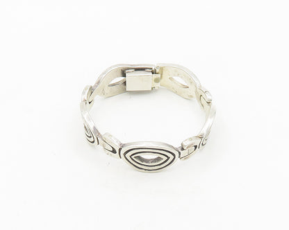 MEXICO 925 Sterling Silver  Vintage Open Oval Hinge Chain Bracelet  BT7609