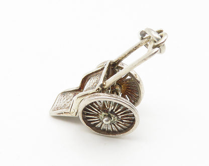 925 Sterling Silver  Vintage Shiny Wheelbarrow Motif Drop Pendant  PT8431