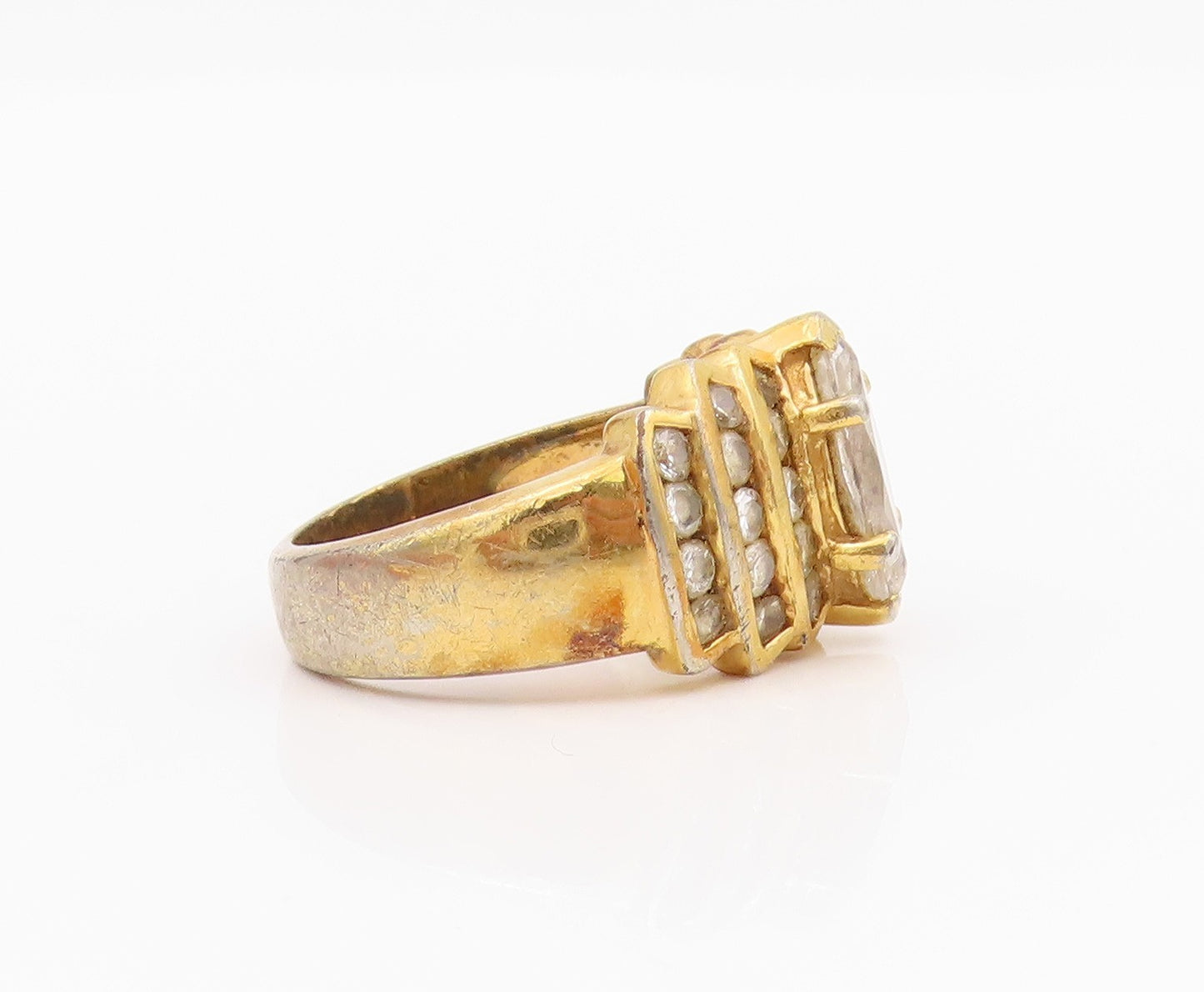 925 Sterling Silver Vintage Ring Gold Plated Marquise & Round CZ  Sz 8  RG33064