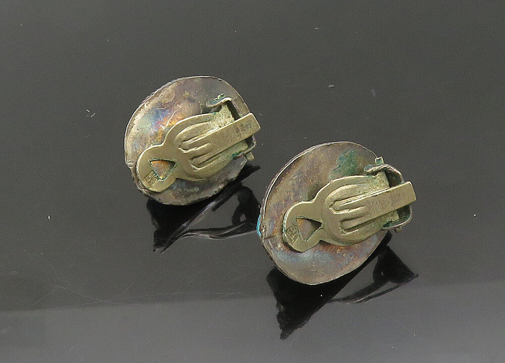 MIDDLE EAST 925 Silver  Vintage Turquoise Scarab Non Pierce Earrings  EG10791