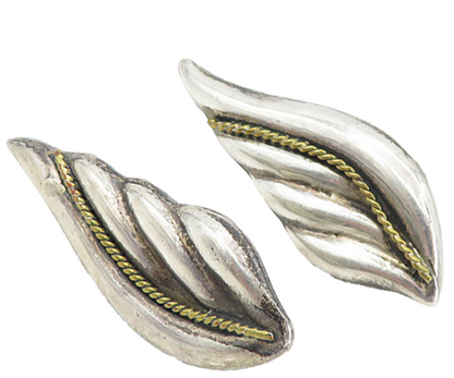 925 Sterling Silver  Vintage Two Tone Twist Wing Non Pierce Earrings  EG4139