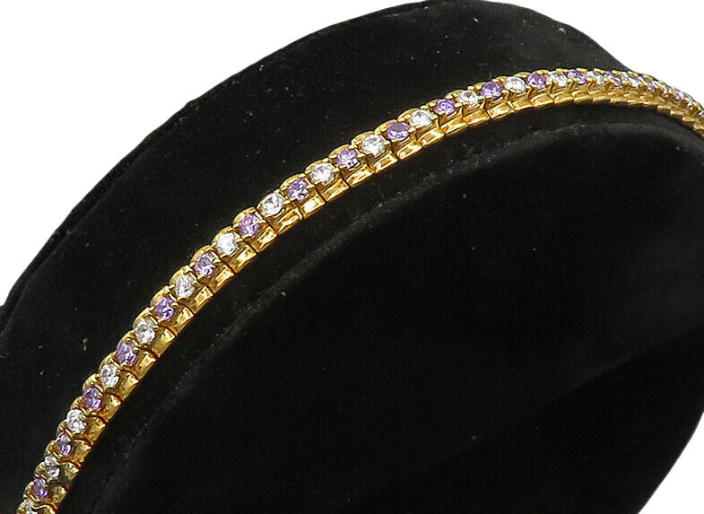 925 Sterling Silver Vintage Amethyst & Topaz Gold Plated Chain Bracelet BT9348