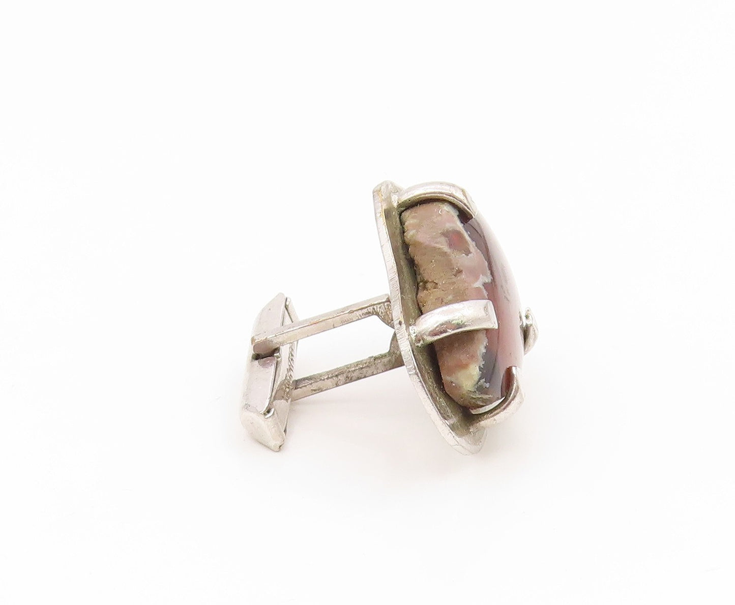 925 Sterling Silver Vintage Cufflinks JACOB OLDAK Cabochon Agate Gothic  TR4203