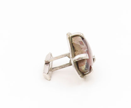 925 Sterling Silver Vintage Cufflinks JACOB OLDAK Cabochon Agate Gothic  TR4203