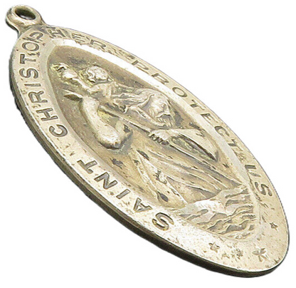 CHAPEL 925 Sterling Silver  Vintage Saint Christopher Prayer Pendant  PT7938