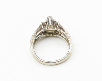 925 Sterling Silver  Vintage Tear Drop Cubic Zirconia Band Ring Sz 6  RG10382