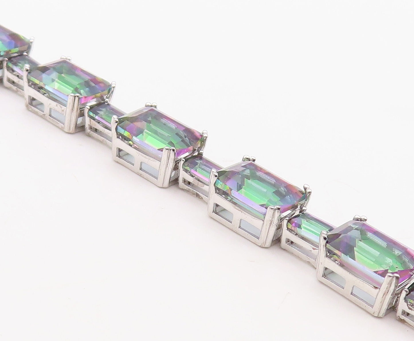 925 Sterling Silver Vintage Bracelet Minimalist Rectangle Mystic Topaz  BT10859