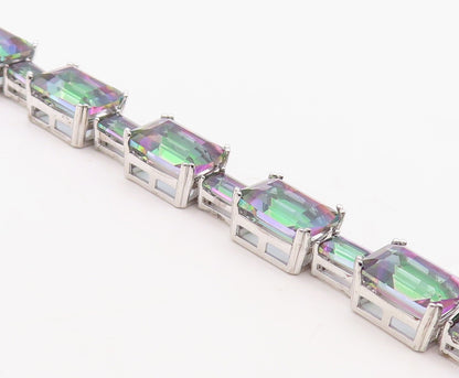 925 Sterling Silver Vintage Bracelet Minimalist Rectangle Mystic Topaz  BT10859