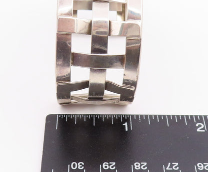 925 Sterling Silver Vintage Bracelet Modernist Basketweave Wide Cuff  BT11942