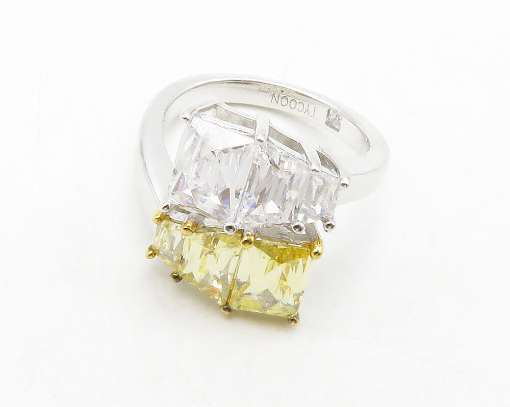 925 Sterling Silver  Yellow & White Cubic Zirconia Bypass Ring Sz 5  RG13341