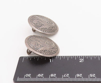 925 Sterling Silver Vintage Earrings Dark Tone Celtic Dragon Medallions  EG13690