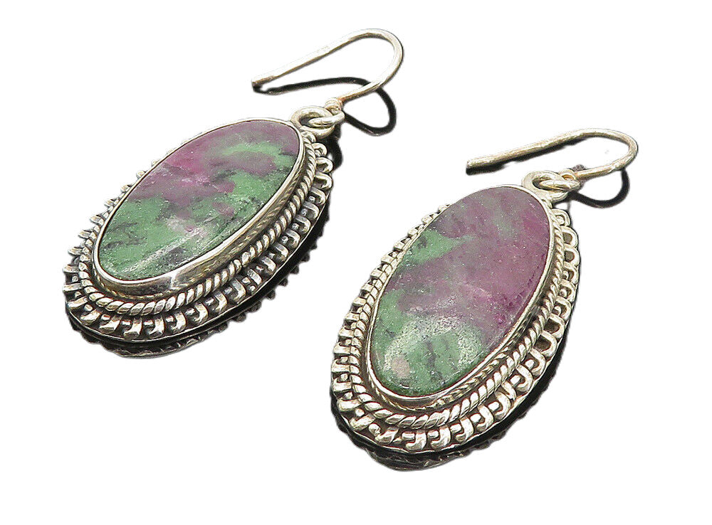 925 Sterling Silver  Vintage Purple Jasper Twist Oval Dangle Earrings  EG3598