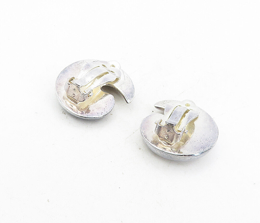925 Sterling Silver  Vintage Shiny Etched Swirl Non Pierce Earrings  EG4055