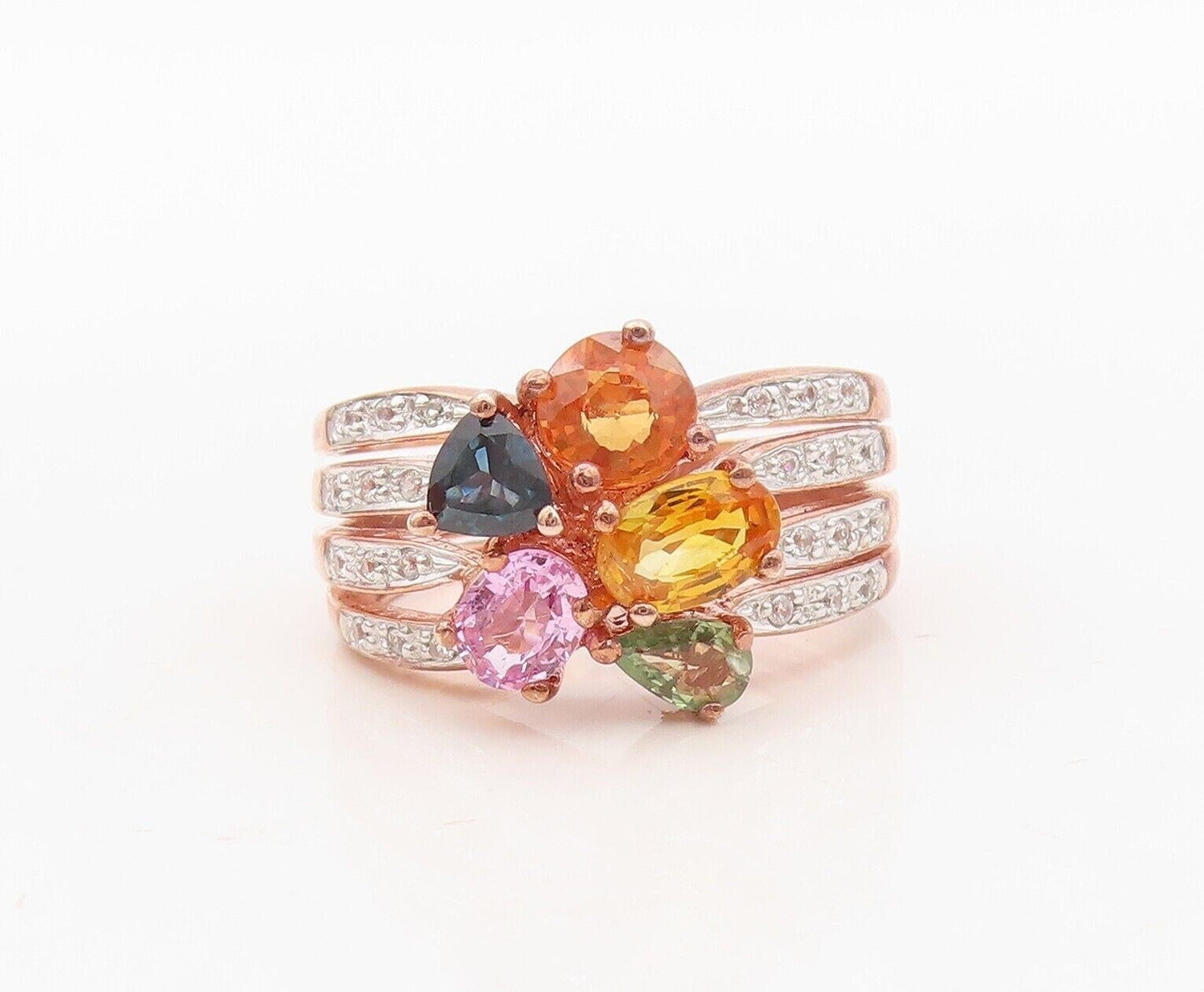 925 Sterling Silver Vintage Ring Rose Gold Plated Diamonds Gemstone Sz 7 RG30343