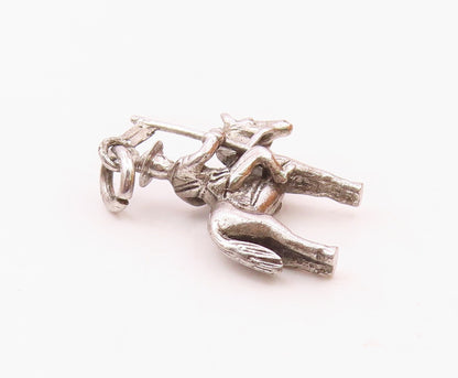 925 Sterling Silver  Vintage Shiny Petite Man Riding Horse Pendant  PT16383