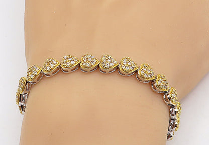 925 Sterling Silver  Topaz Two Tone Love Heart Link Chain Bracelet  BT2616