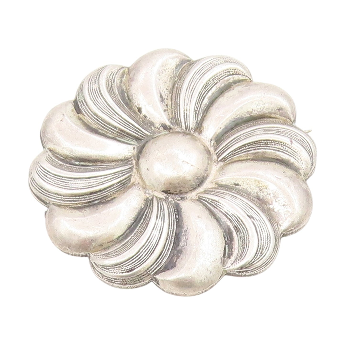 925 Sterling Silver Vintage Brooch Pin Classic Curving Botanical Flower  BP12241