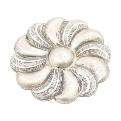 925 Sterling Silver Vintage Brooch Pin Classic Curving Botanical Flower  BP12241