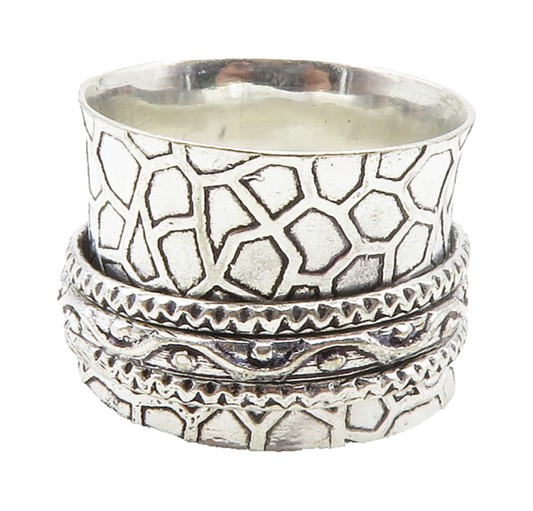 925 Sterling Silver Shiny Patterned Concave Multi Band Ring Sz 8 RG12278