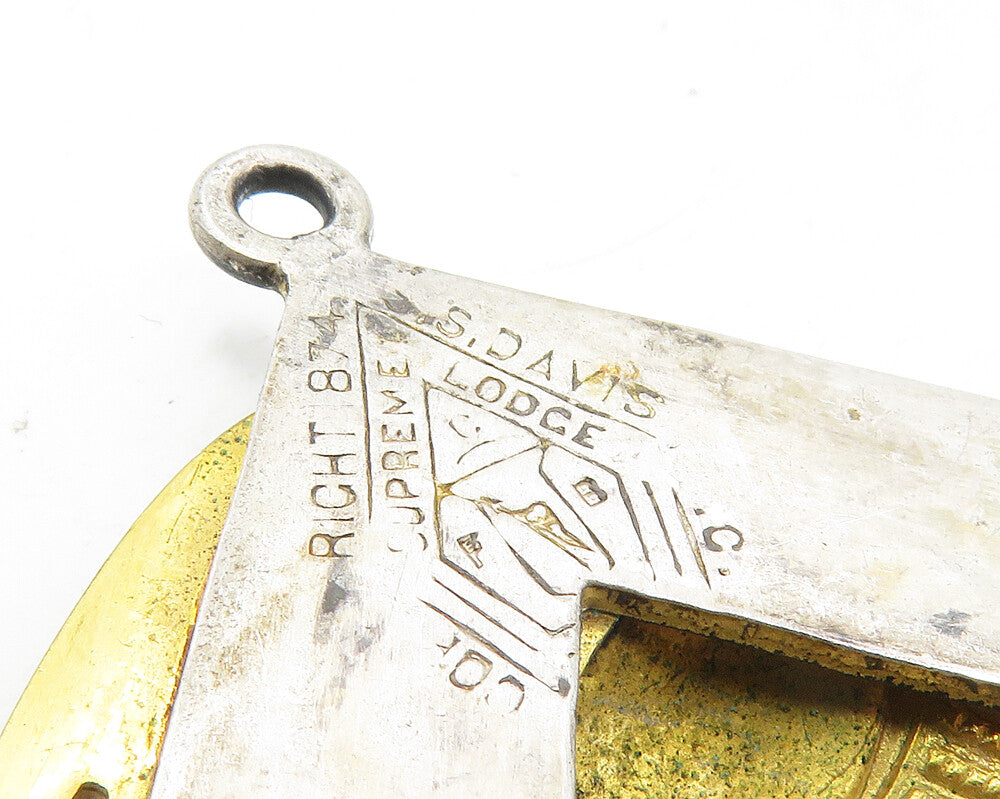 SUPREME LODGE 925 Silver  Vintage Two Tone Knight & Shield Pendant  PT7782