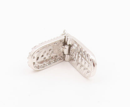 925 Sterling Silver Vintage Pendant Antique CZ Flip Cell Phone OPENS  PT24309